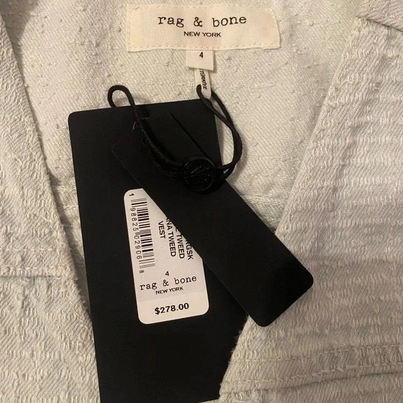 rag & bone Pale Blue Textured Button Vest - Picture 3 of 4